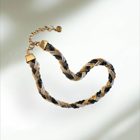 Women's Tri-Color Braided Choker Seed Beads 15+3" Gold Tone Clasp MA-10 02 - Picture 3 of 5